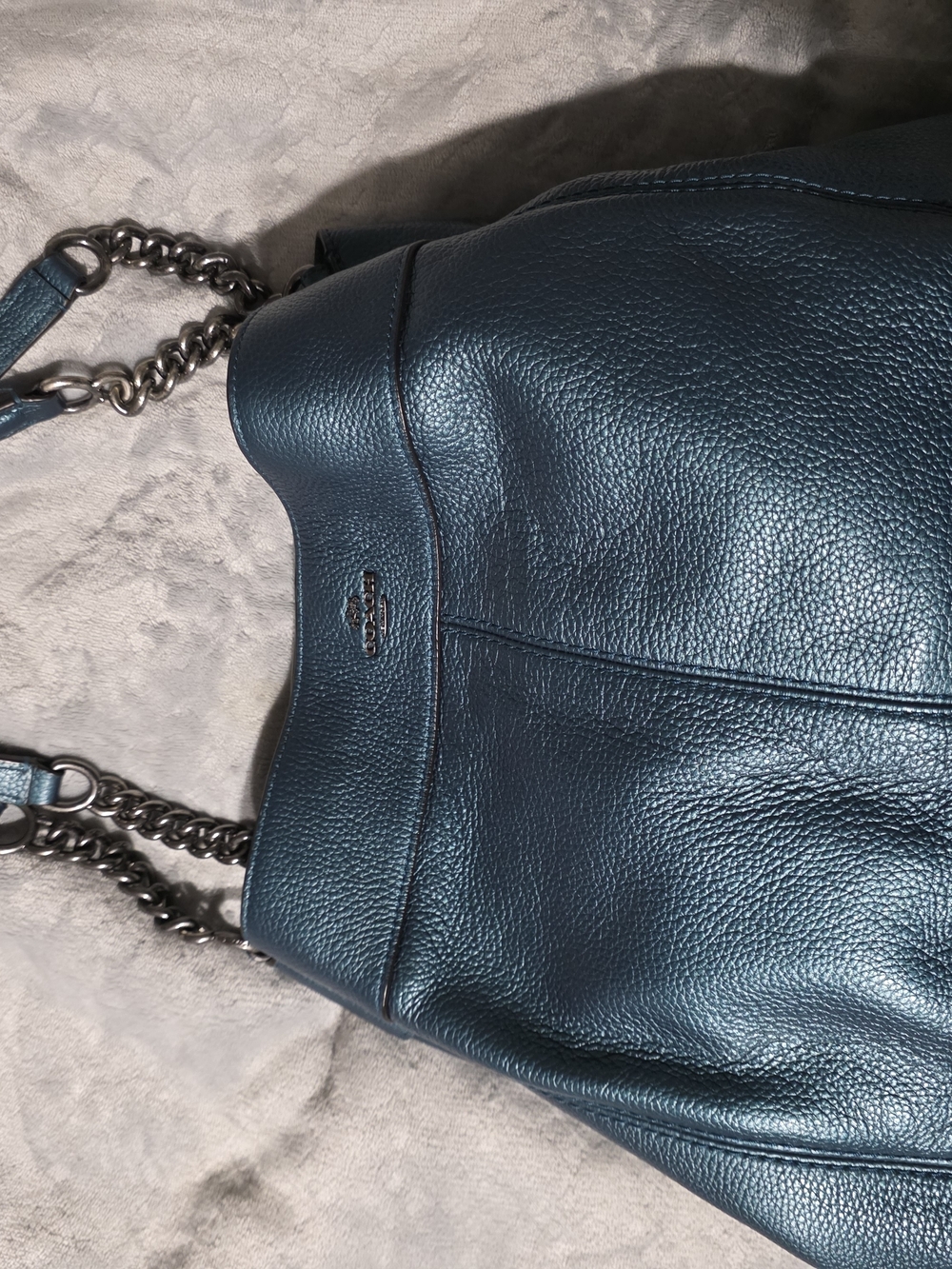 Coach Pebbled Leather Chain Shoulder Bag in Bold Teal